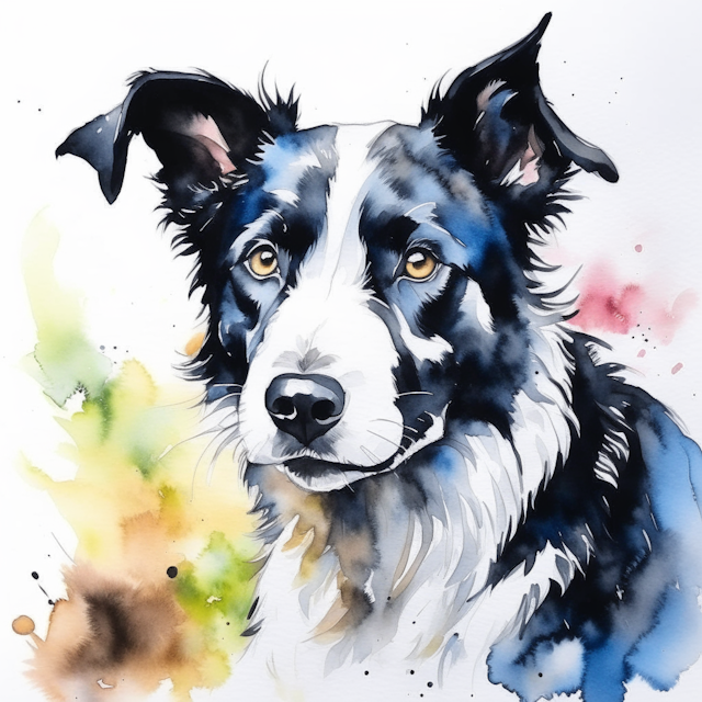 White and black dog, Watercolor painting