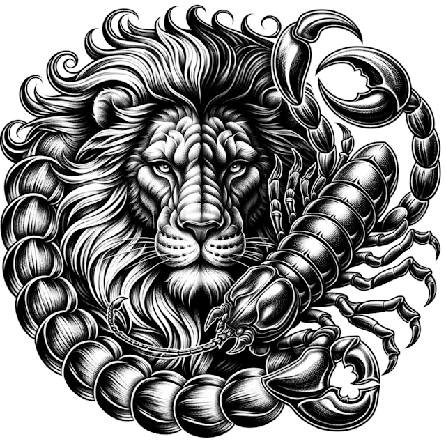 tattoo design merger lion & scorpion