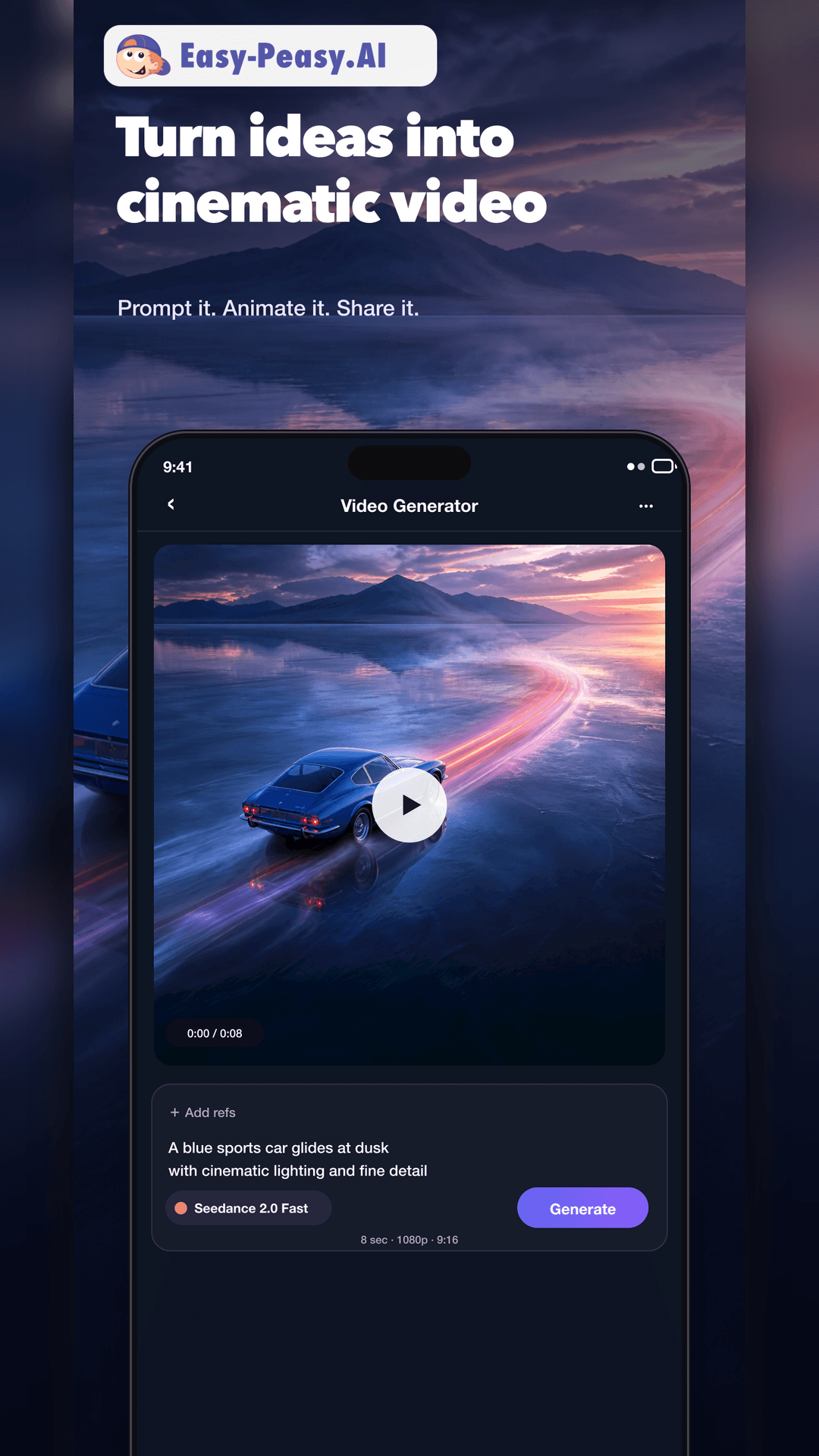 AI video generation in the Easy-Peasy.AI app
