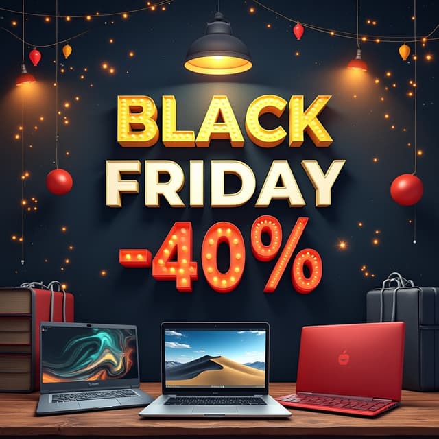 banner for shop selling laptops with the text "BLACK FRIDAY -40% OFF"