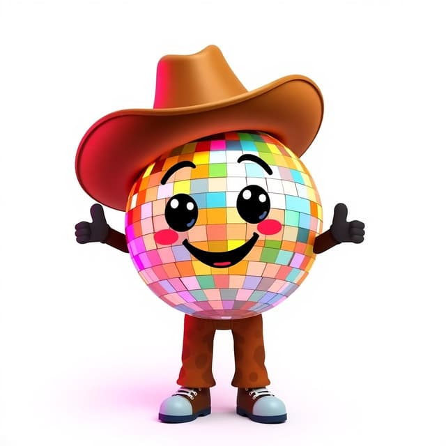 Colorful Disco Ball Mascot for Kids in Cowboy Hat