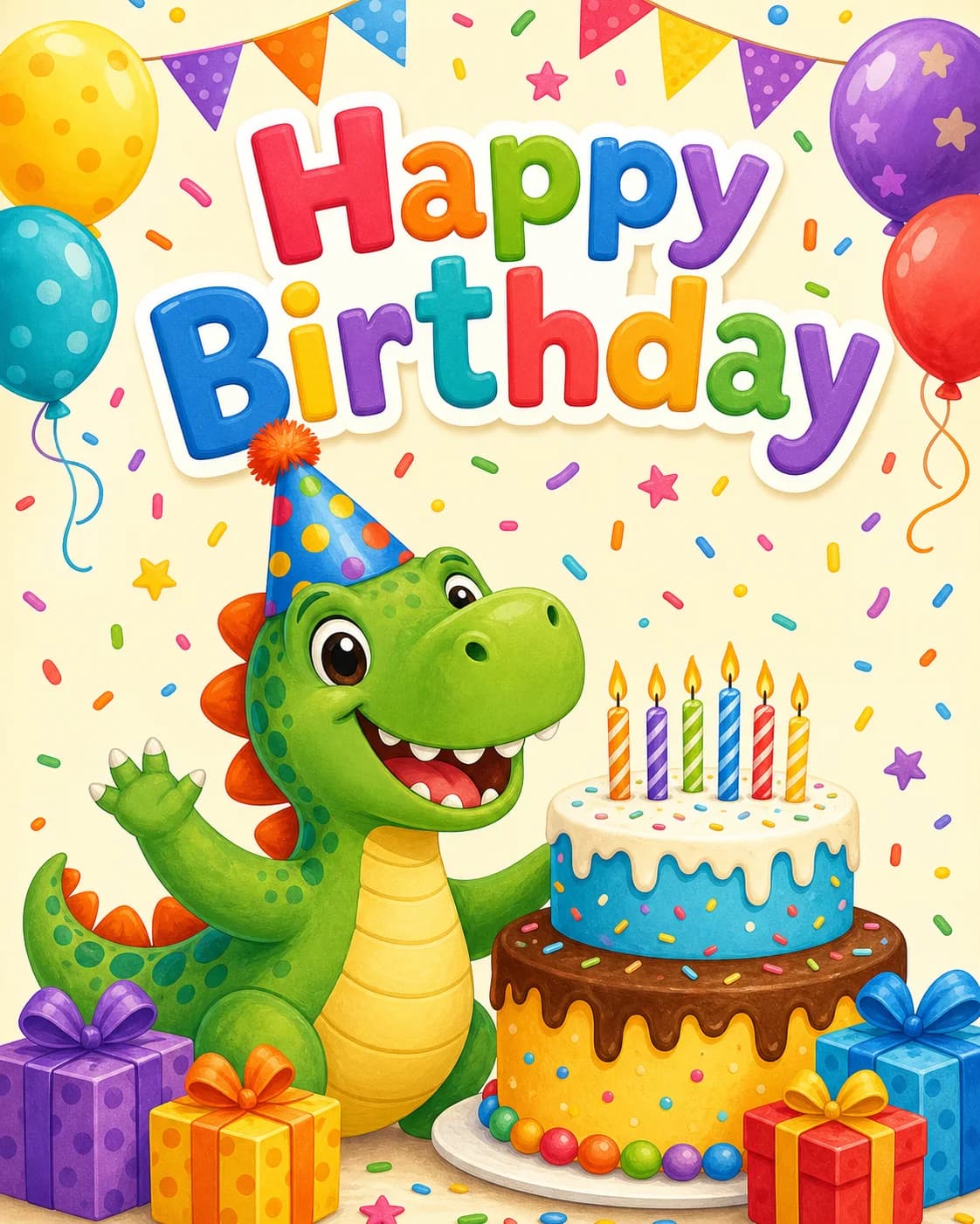 Playful dinosaur Happy Birthday card for kids
