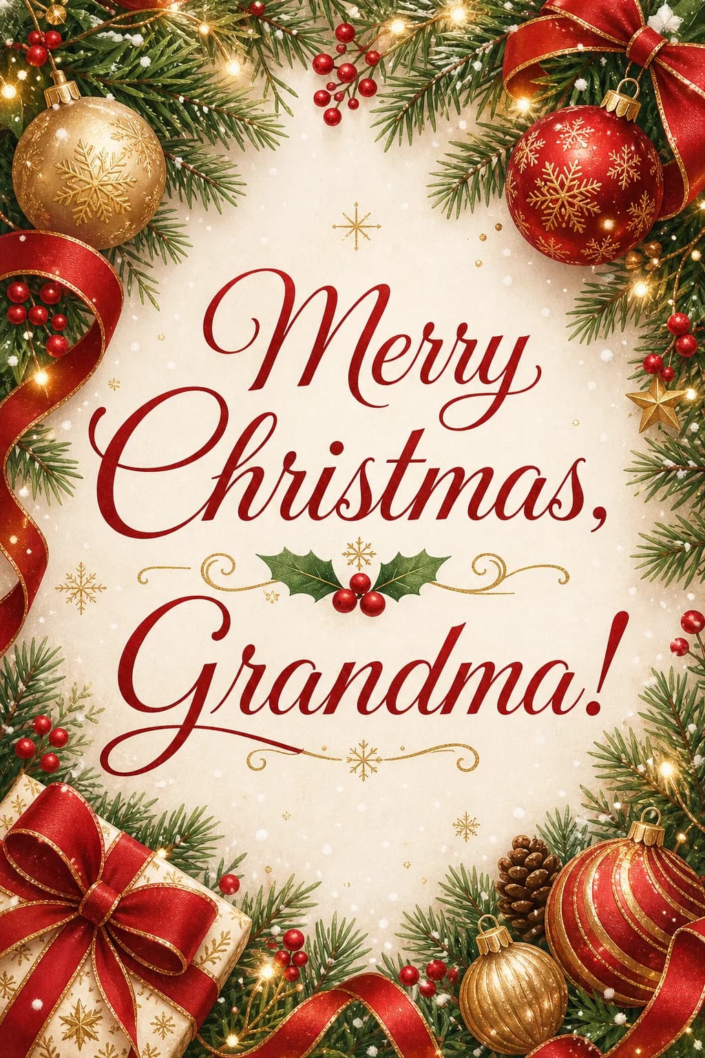 Festive Merry Christmas greeting card with ornaments