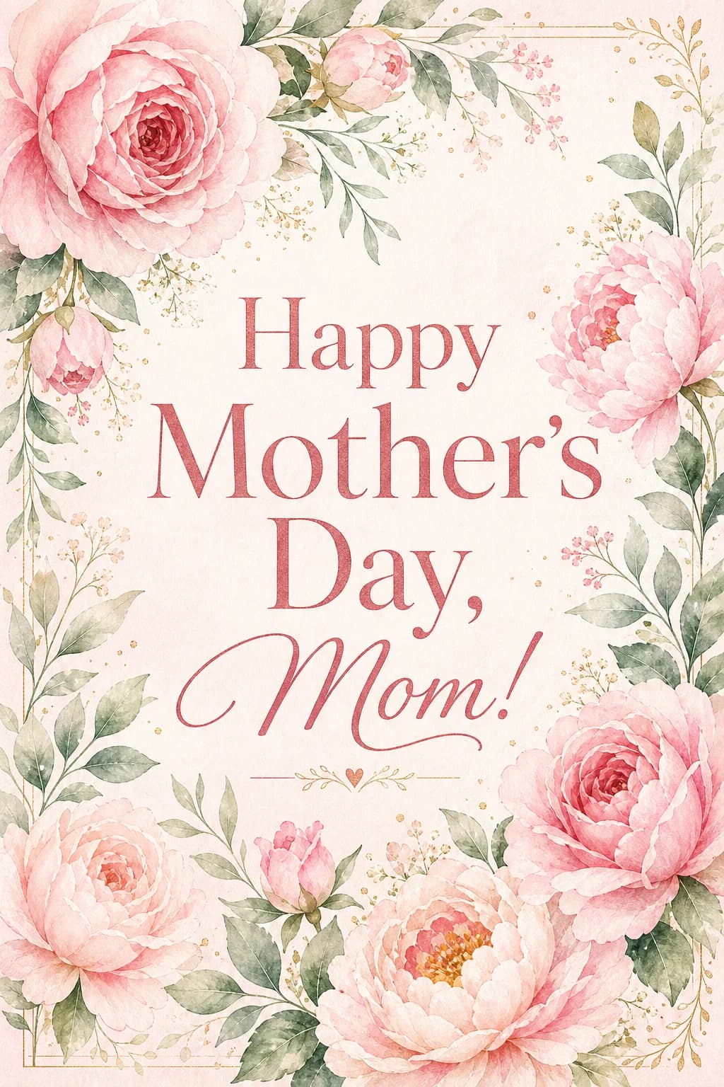 Floral Happy Mother's Day greeting card with watercolor roses