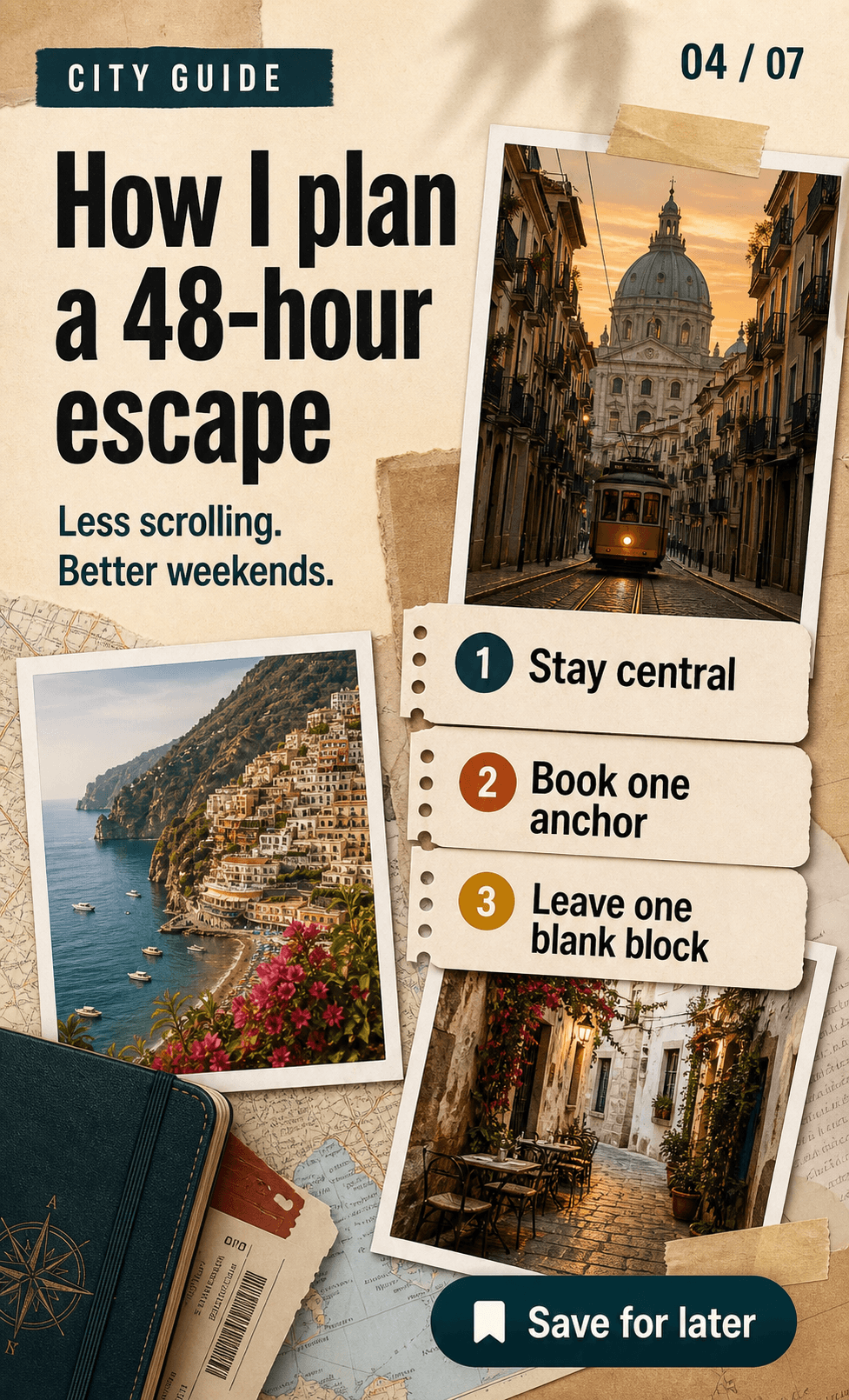 Instagram carousel travel guide slide with photo journal collage