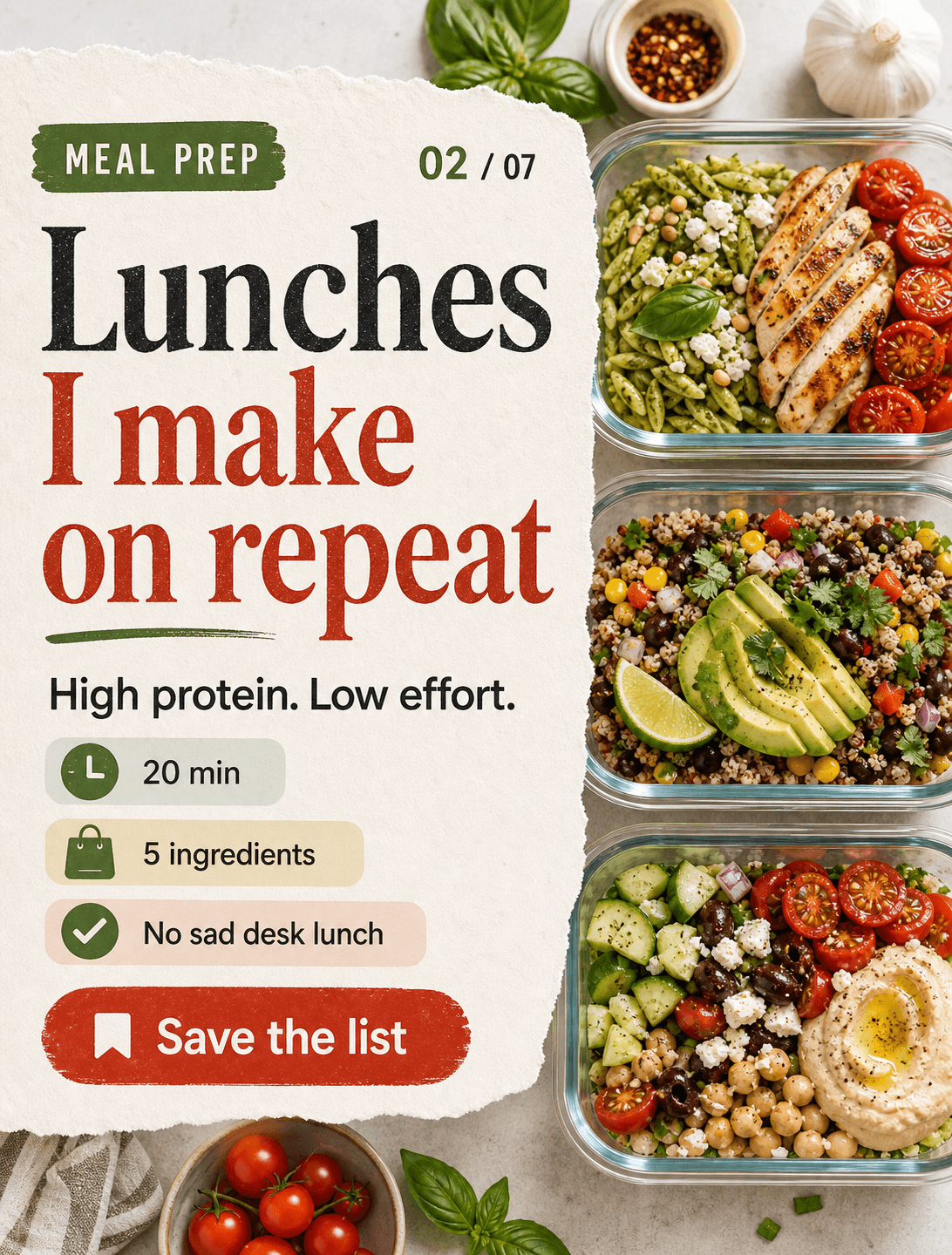Instagram carousel food guide slide with meal prep photography