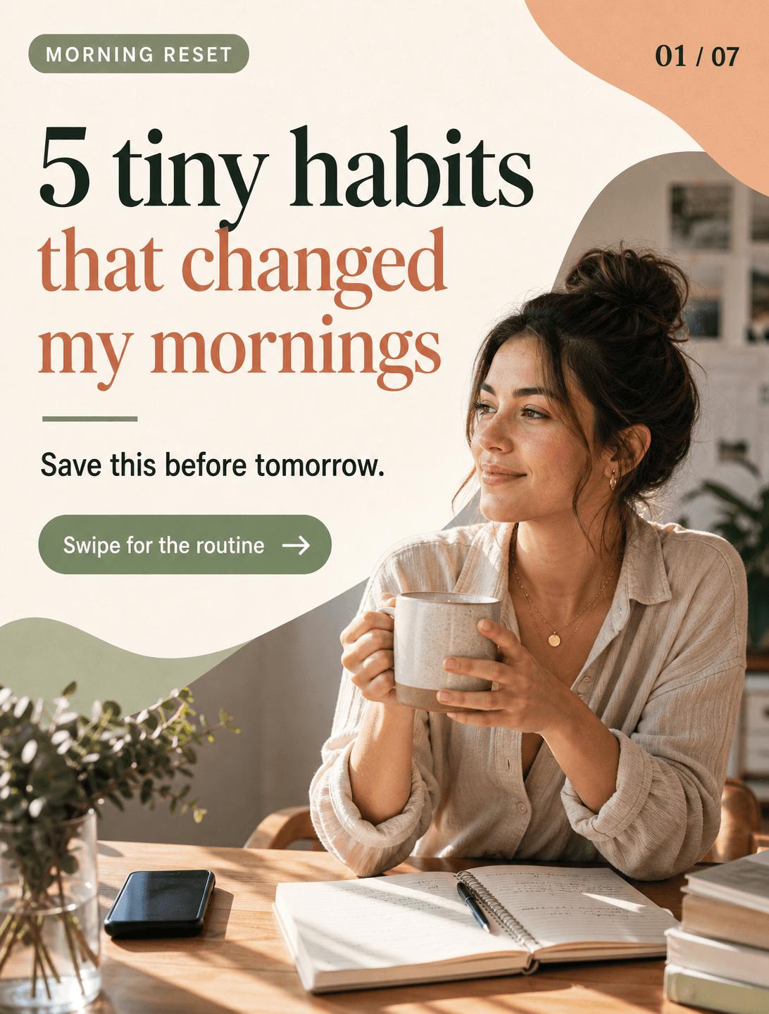 Instagram carousel lifestyle slide about morning habits