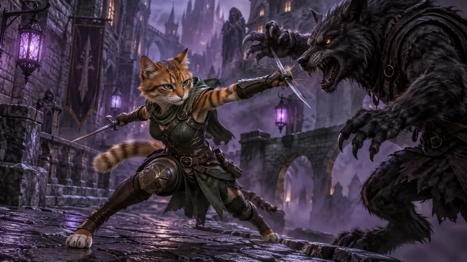 Cat Warrior Cartoon Action