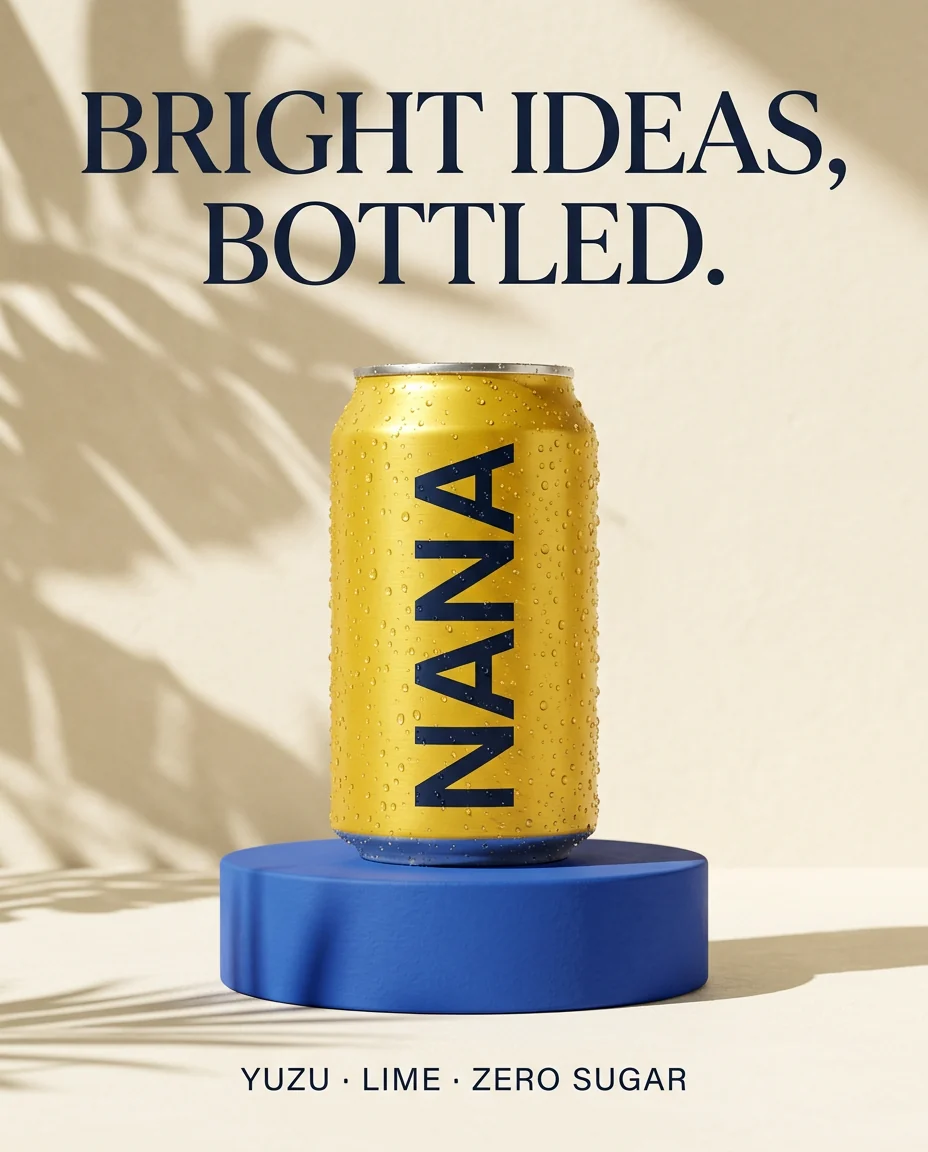 Áp phích sản phẩm thức uống cam chanh có ga NANA được tạo bằng Nano Banana 2.1
