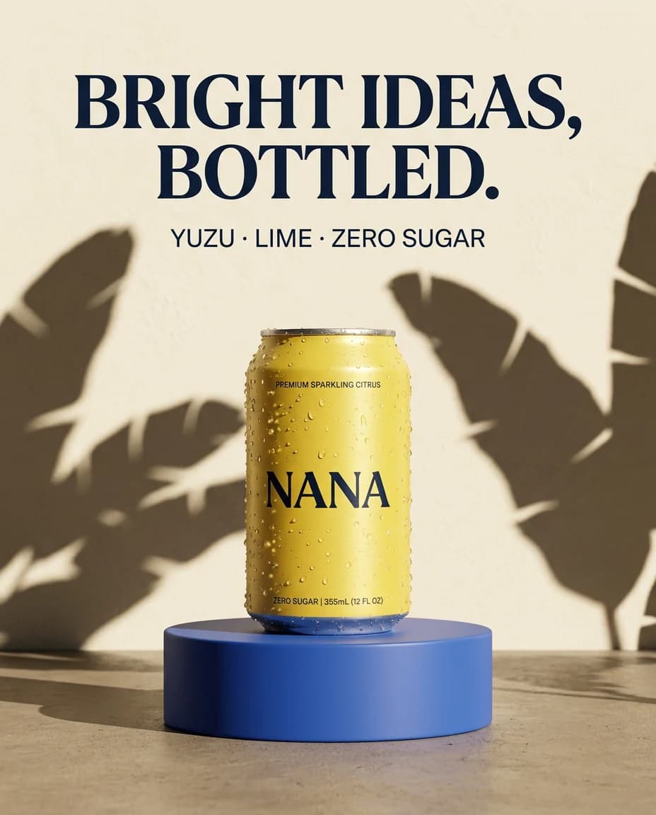 NANA sparkling citrus product poster generated with Nano Banana 2
