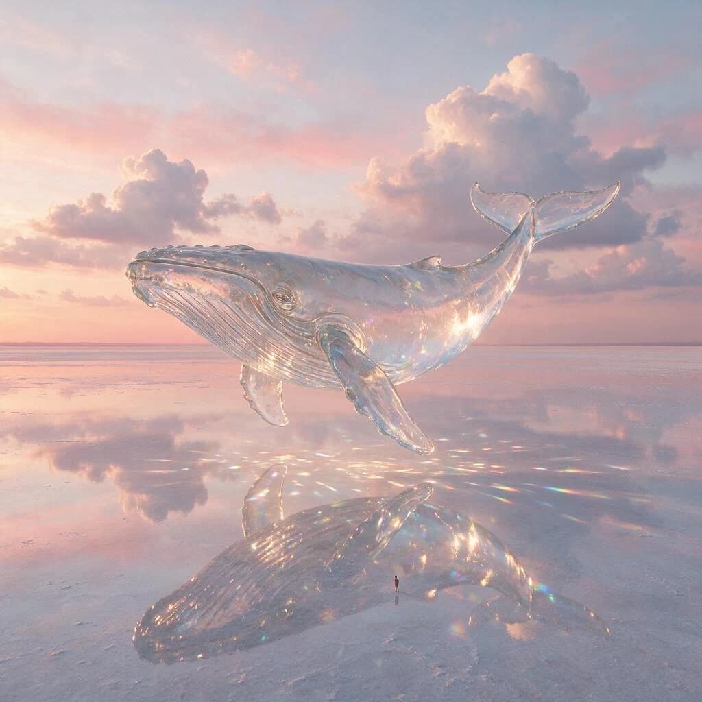 Cinematic glass whale concept generated with Seedream 5.0 Pro