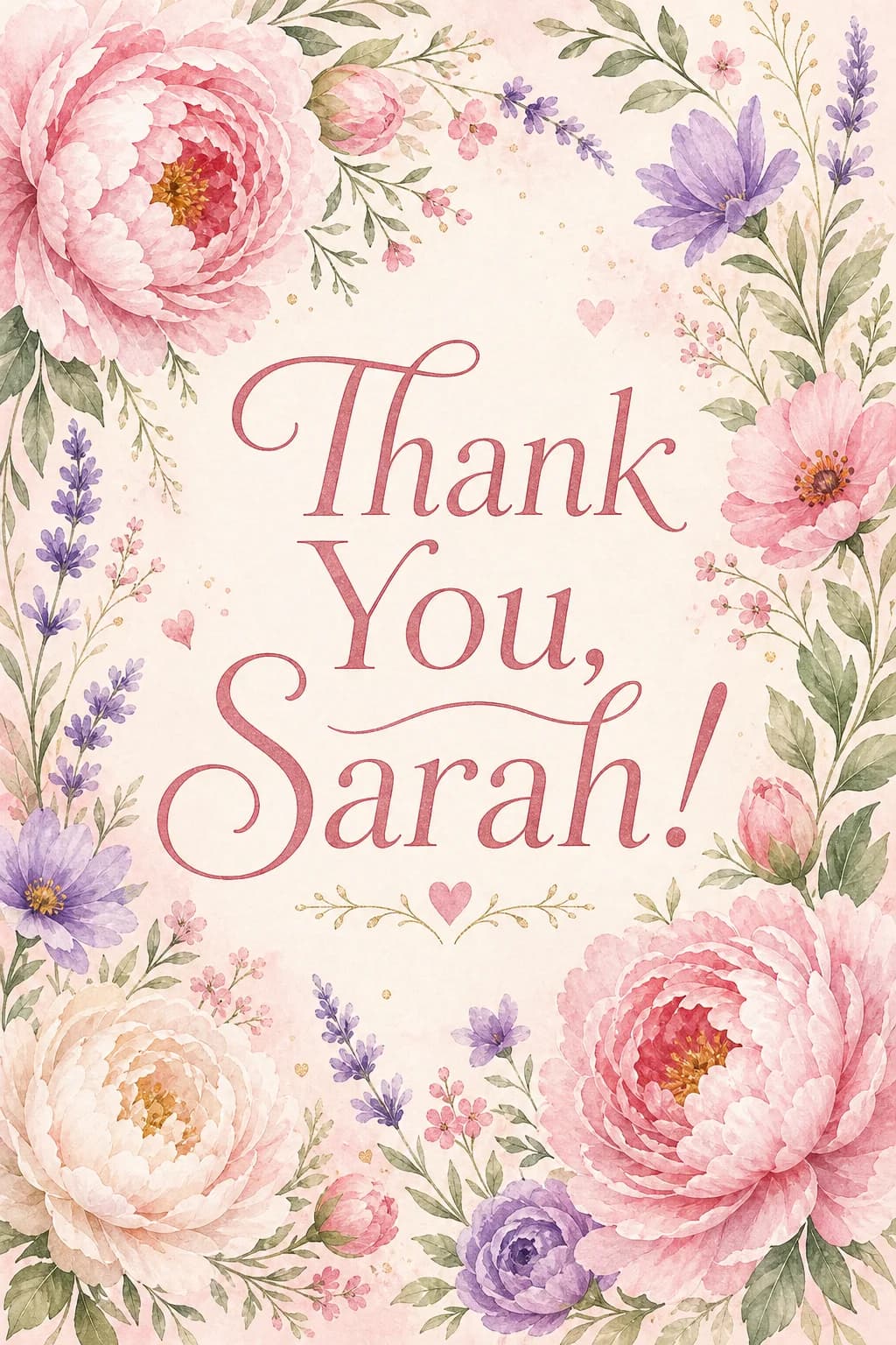 Floral Thank You card with watercolor flowers