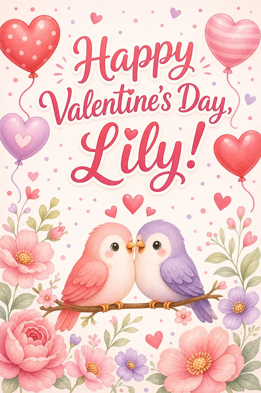 Cute Happy Valentine's Day card with lovebirds