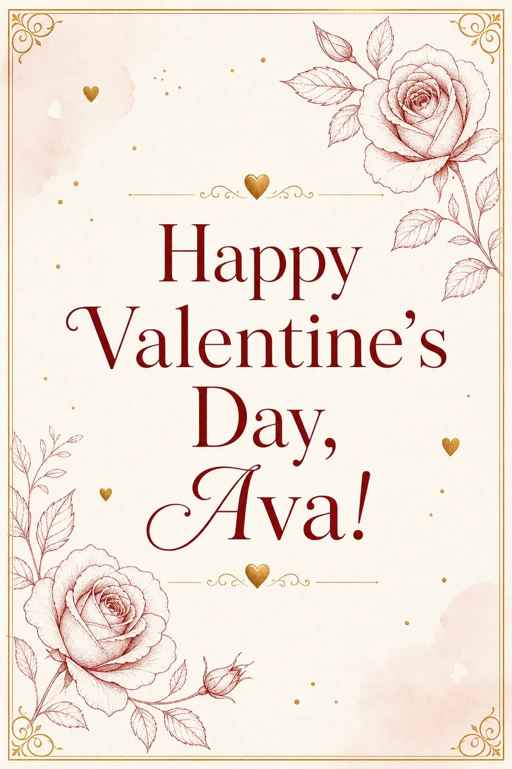Elegant Happy Valentine's Day card with gold accents