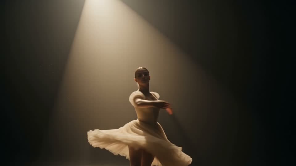 A ballet dancer turning under a warm stage spotlight