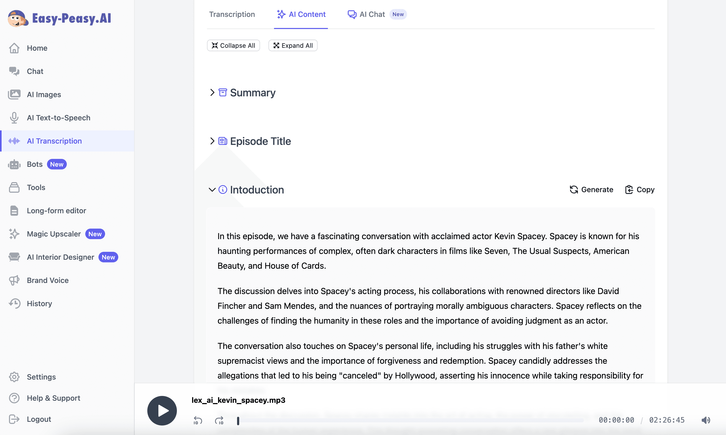 AI Recording Interface