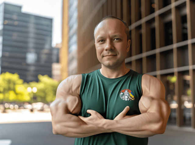 Professional bodybuilder photo showing detailed muscle definition with dramatic lighting