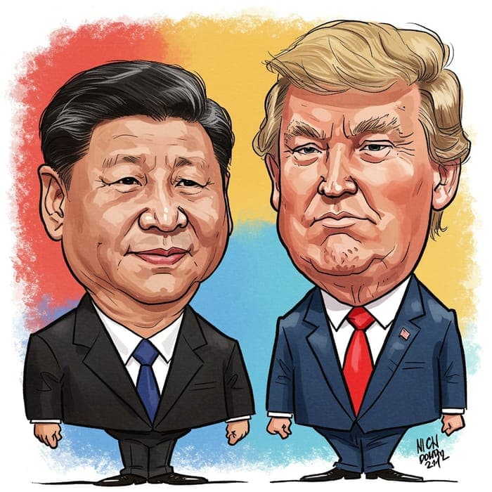 Satirical political cartoon of a balanced debate scene at podiums with symbolic scales of justice, bold ink, cross-hatching, speech bubbles, newspaper print texture, monochrome with a red accent