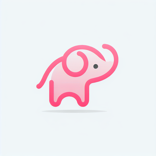 the company logo: pink baby elephant, simple lines