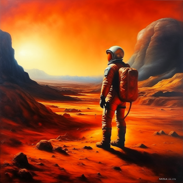 man on mars, Oil painting