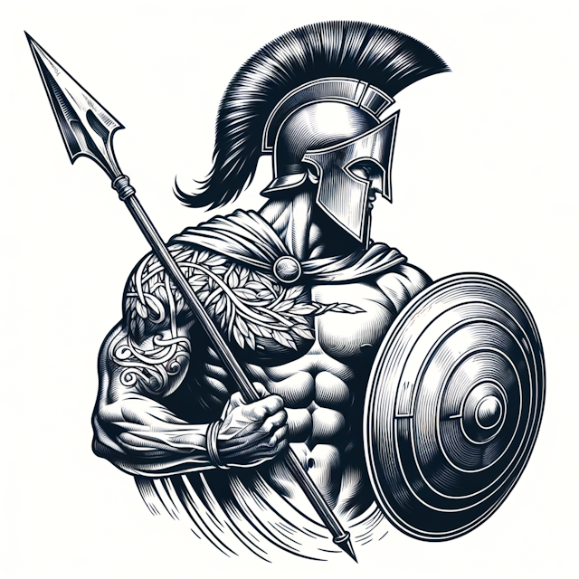 Spartan with a spear and shield, tattoo