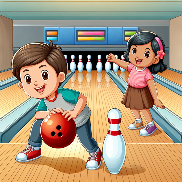 Cartoons of kids playing bowling