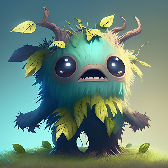 cute tree monster based on an animal in the style of pokemon, Digital art