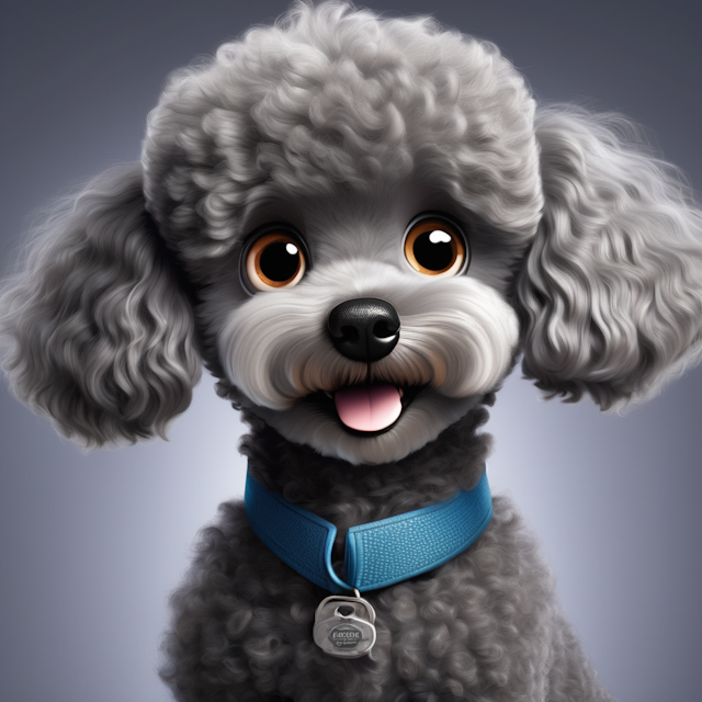 a fluffy grey toy poodle, Pixar style