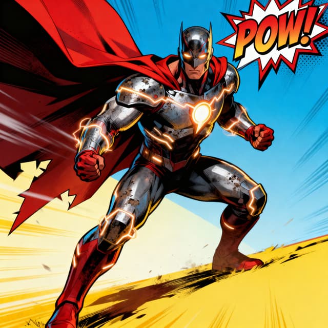 Action-packed comic book panel with dramatic composition and effects