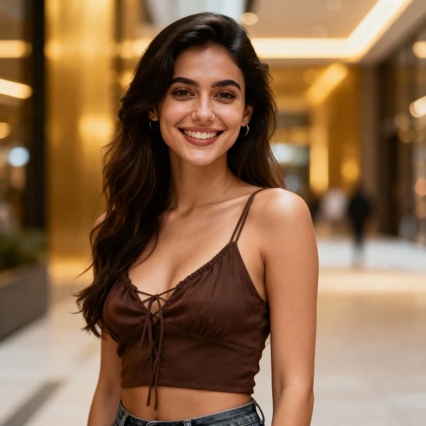 portrait photo, attractive woman with friendly smile, modern casual setting, warm welcoming expression, soft natural lighting, realistic photographic style