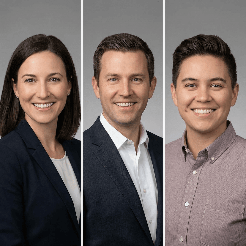 Professional corporate headshot with consistent lighting and background