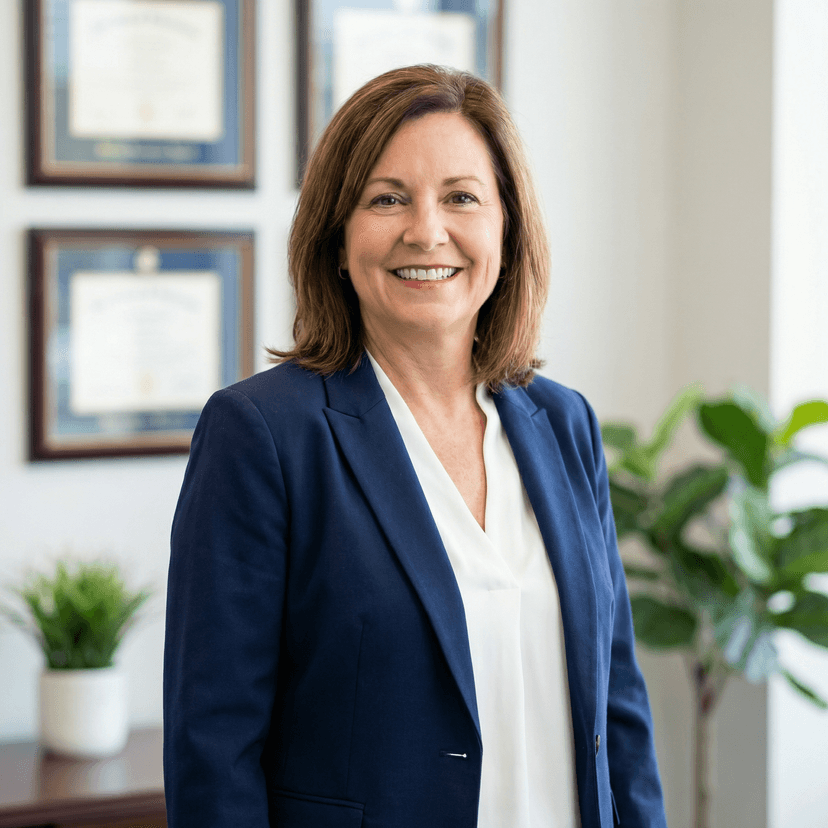 Insurance agent headshot with trustworthy expression and professional business attire