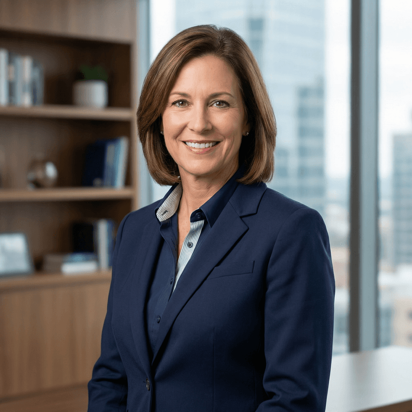 Financial advisor headshot with confident expression in professional business attire