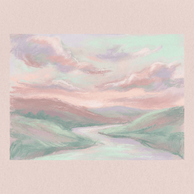 Soft pastel artwork, gentle muted colors, dreamy lavender pink and mint tones, delicate brushwork, calming serene composition, cotton candy color palette