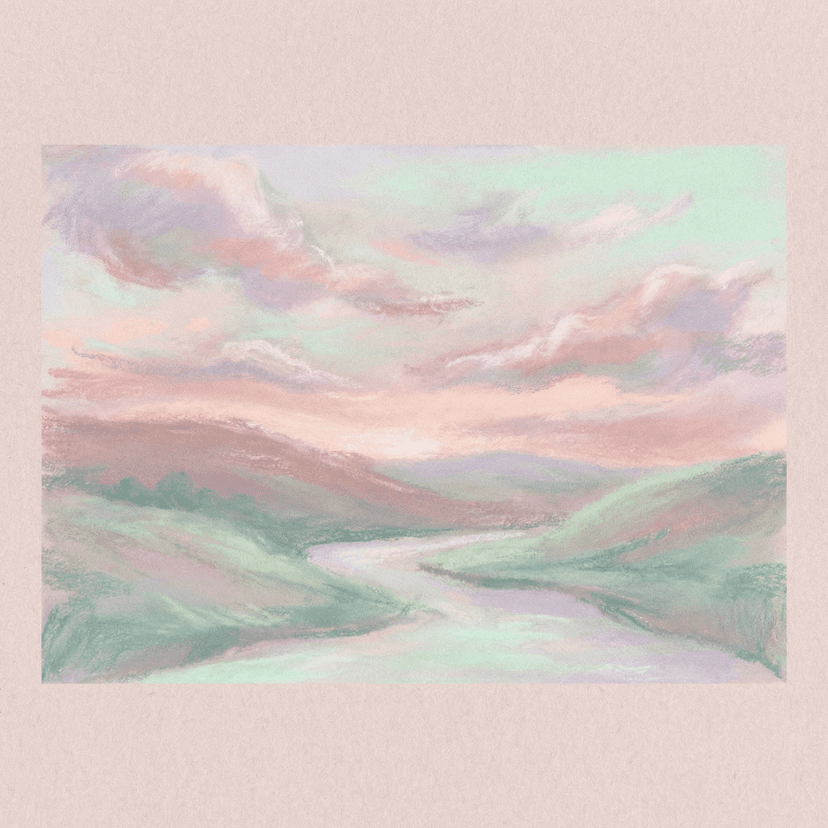 Soft pastel artwork, gentle muted colors, dreamy lavender pink and mint tones, delicate brushwork, calming serene composition, cotton candy color palette