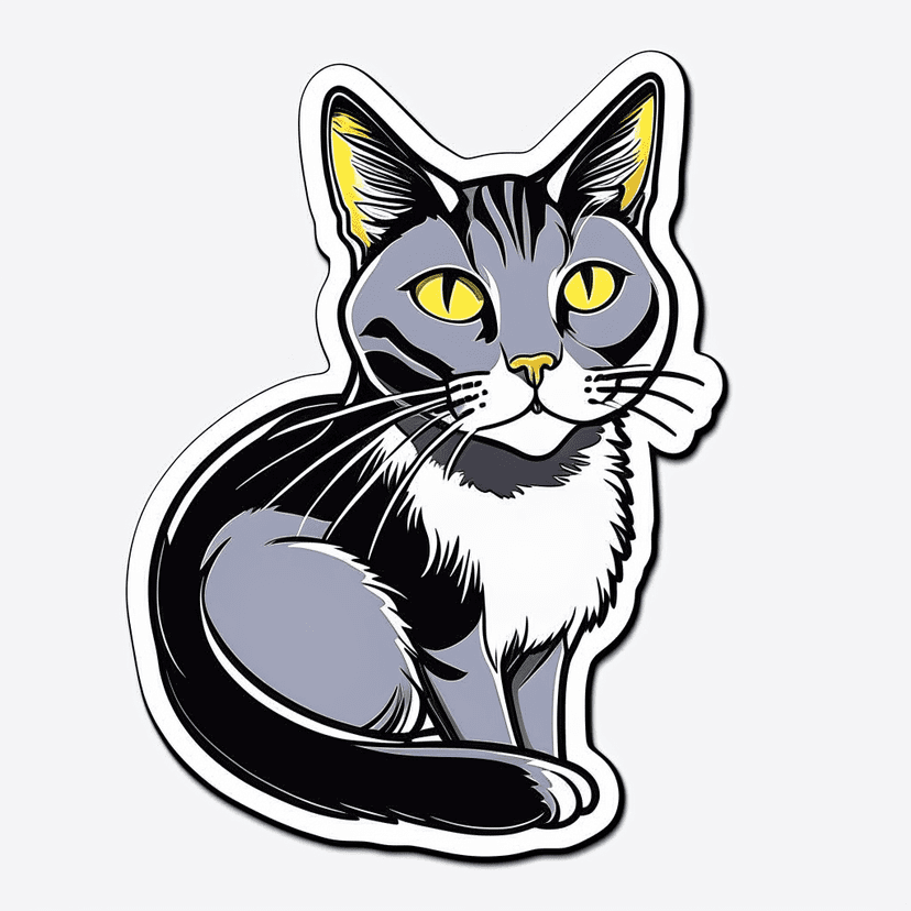 Fun sticker design with bold outlines and vibrant colors, die-cut style with white border, playful illustration perfect for decorating, glossy vinyl aesthetic with punchy graphics, eye-catching design suitable for printing and merchandise