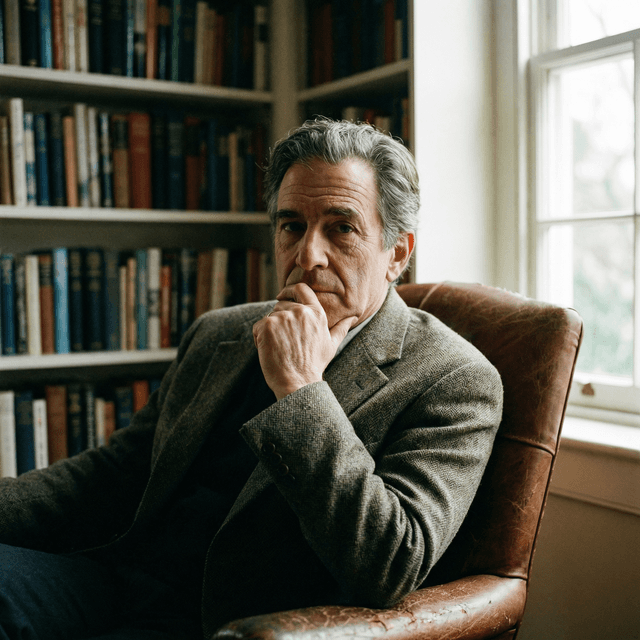 Author headshot with thoughtful, intellectual expression