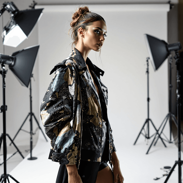 Contemporary fashion design on a professional model with studio lighting