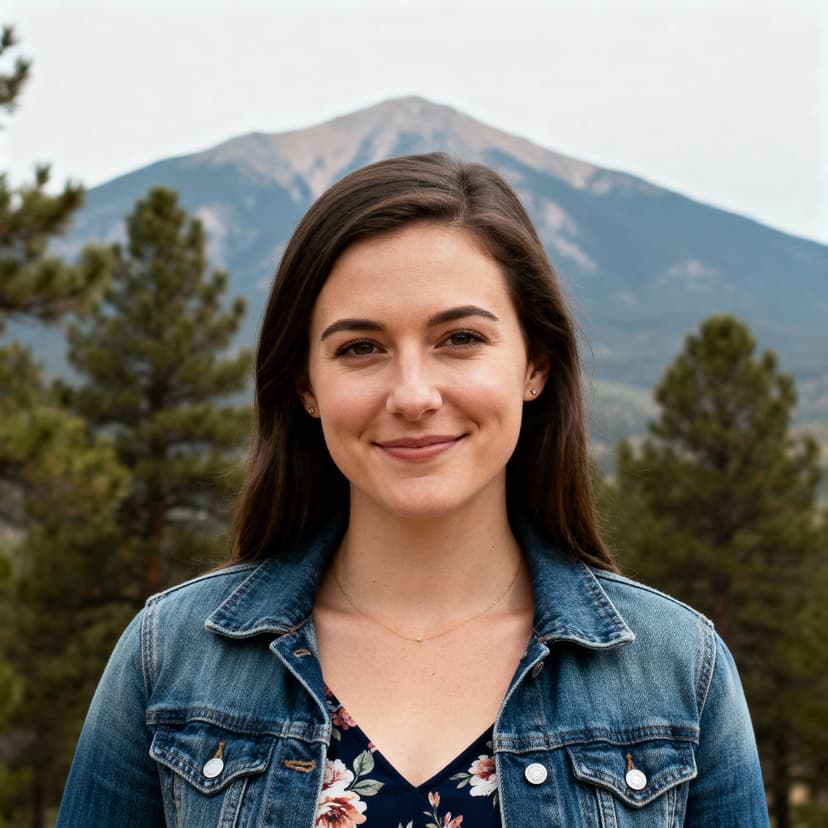 bumble profile photo, person with genuine smile, well-lit outdoor setting with natural background, casual stylish outfit, confident approachable expression, soft natural lighting