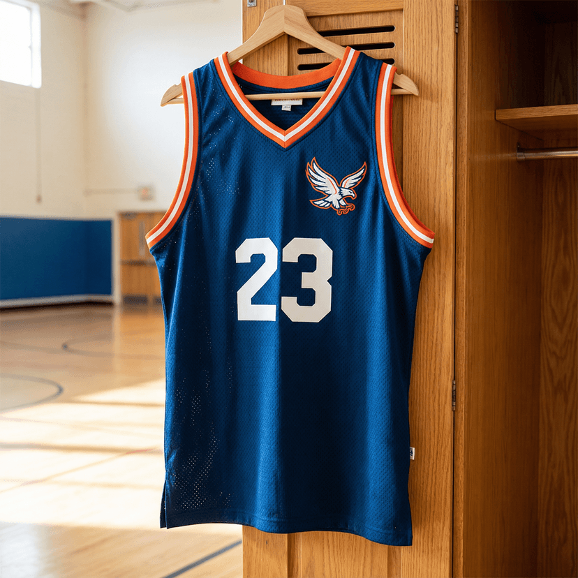 Professional sports jersey design with athletic aesthetics and team colors, dynamic patterns or clean modern styling, official sports apparel quality with sponsor placement zones, performance-ready design suitable for printing on athletic fabric