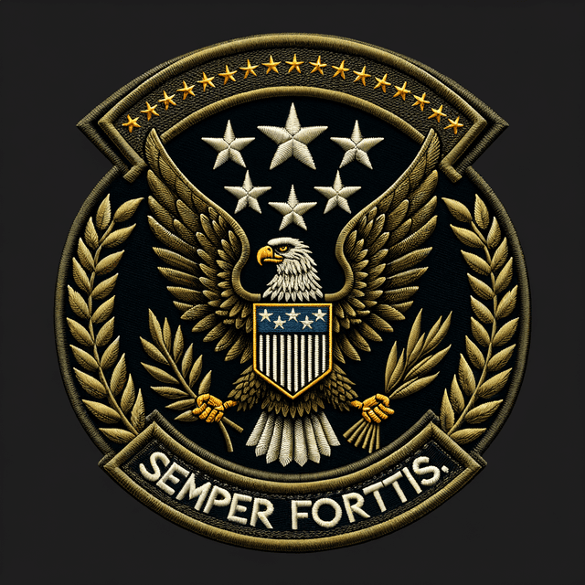 Embroidered military-style patch with eagle emblem and bold text