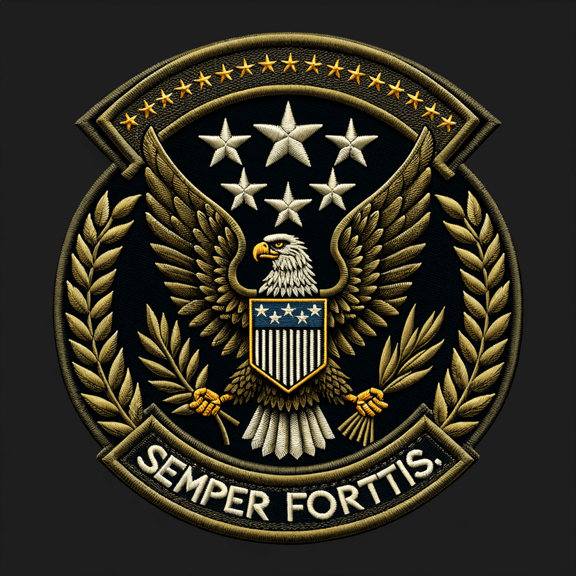 Embroidered military-style patch with eagle emblem and bold text