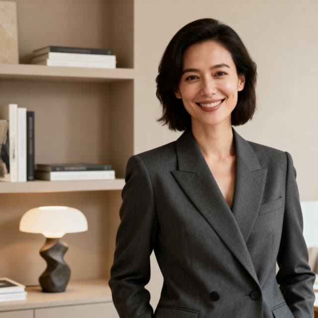 Interior designer headshot with sophisticated style in elegant design setting