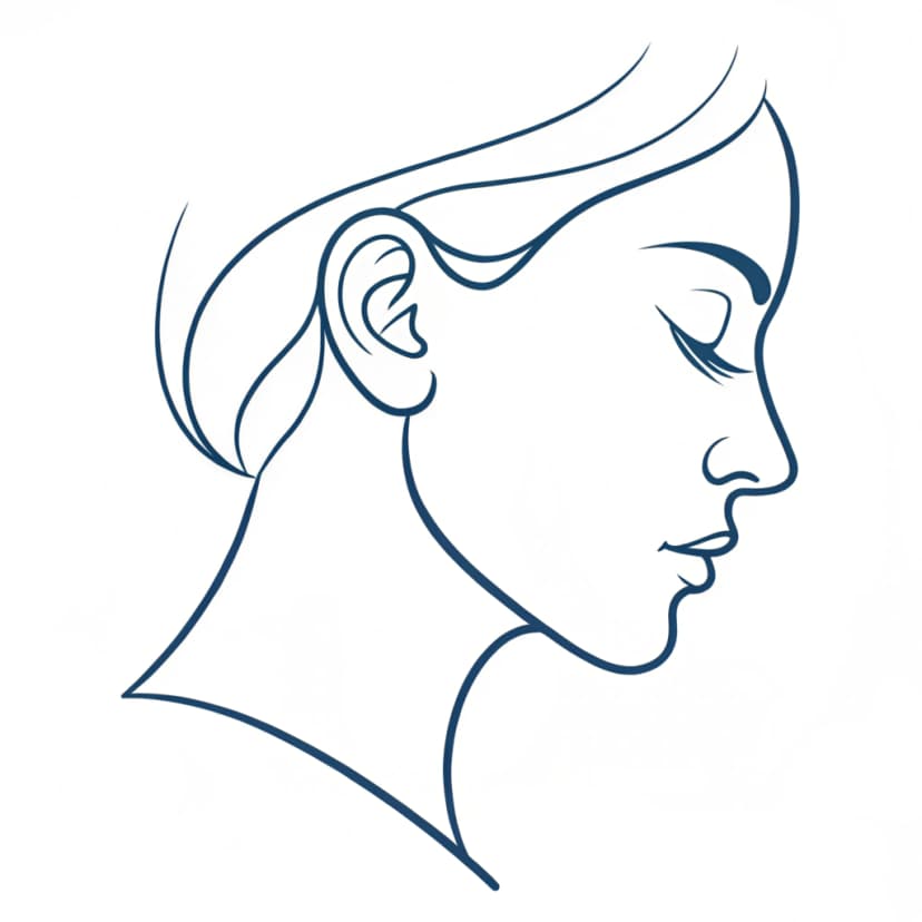 Minimalist line art illustration of a face in profile using a single continuous line on white background