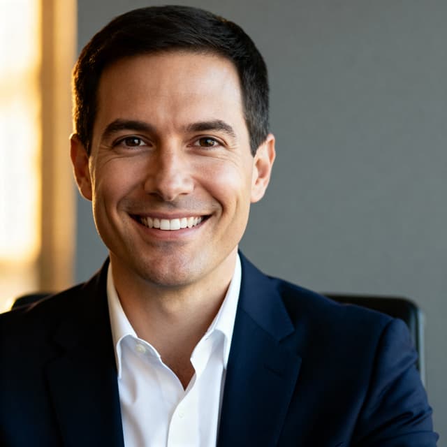 Financial advisor headshot with confident expression in professional business attire