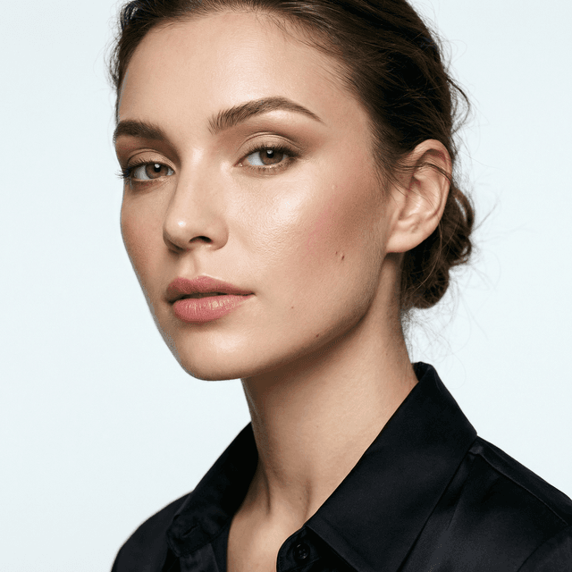 Professional makeup portrait, flawless beauty look, expertly applied cosmetics, soft studio lighting, detailed skin texture, fashion beauty photography, high-end makeup artistry