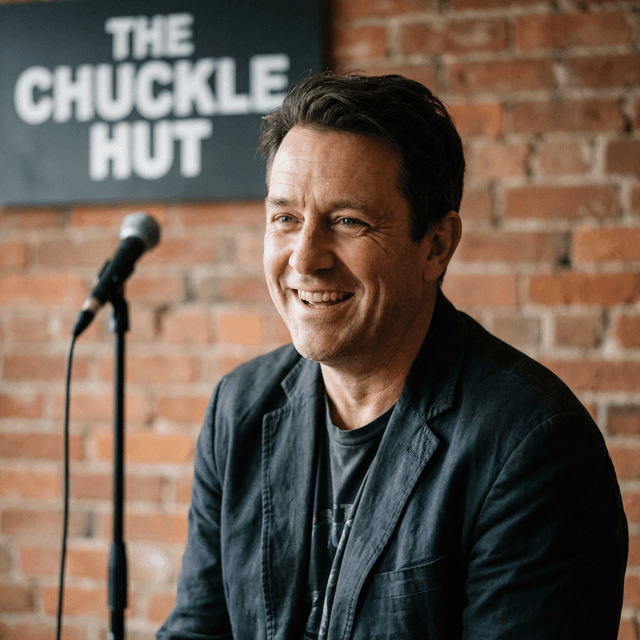 Comedian headshot with engaging smile and expressive features