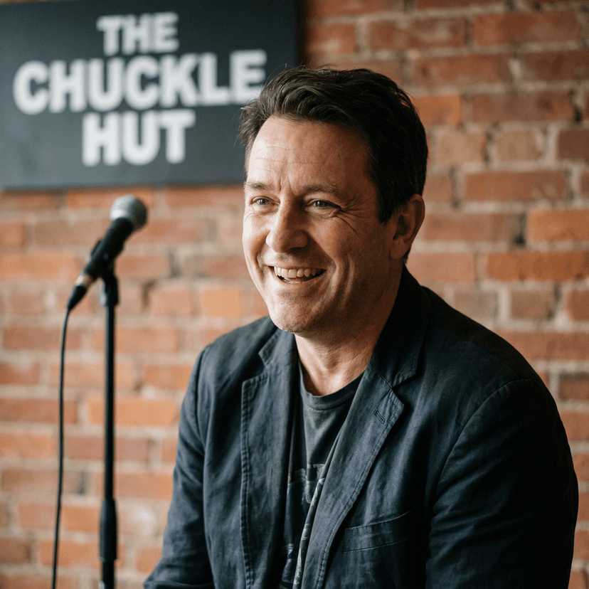 Comedian headshot with engaging smile and expressive features