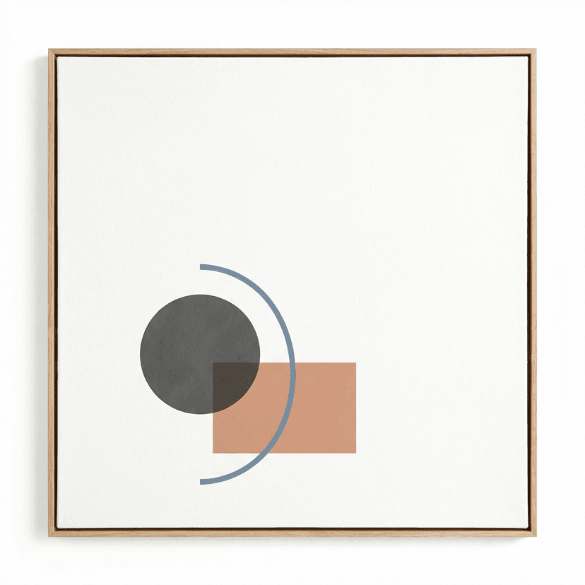 Clean minimalist artwork, simple geometric shapes, limited color palette, lots of white space, elegant composition, modern contemporary art, refined simplicity