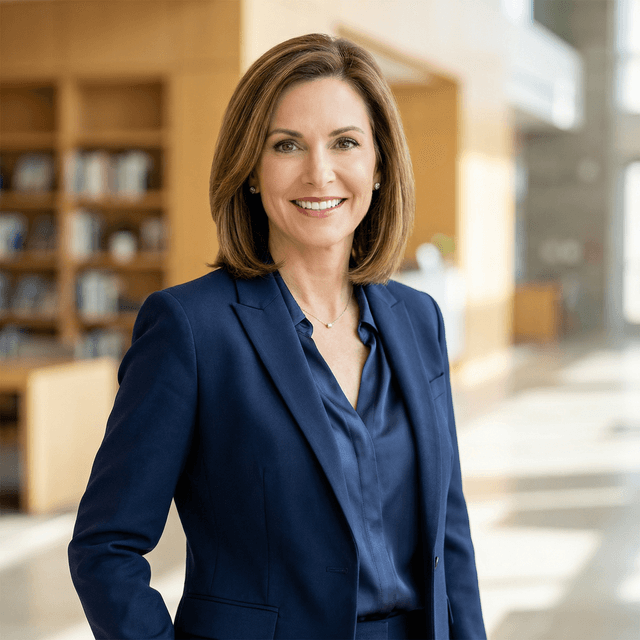 Professional headshot with polished, confident appearance